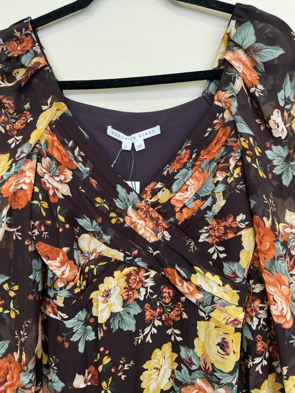 Veronica Beard $898 Silk Maxi Dress Avani Floral Chiffon Puff Sleeve Sz 2 NWT - Picture 6 of 11